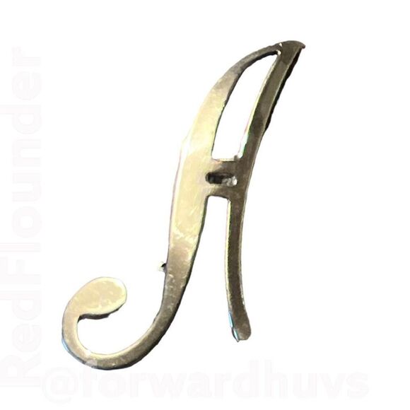 Silver Tone Metal Monogram A Initial Brooch - Picture 1 of 7